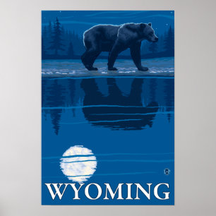 Póster Oso en claro de luna - Wyoming