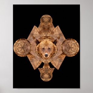 Póster Oso en ornamento de geometría sagrada