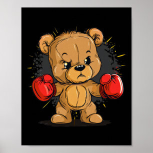 Póster Oso Enfadado Con Guantes De Boxeo Para Niños Y Chi