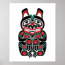 Póster Oso espiritual rojo y verde de Haida