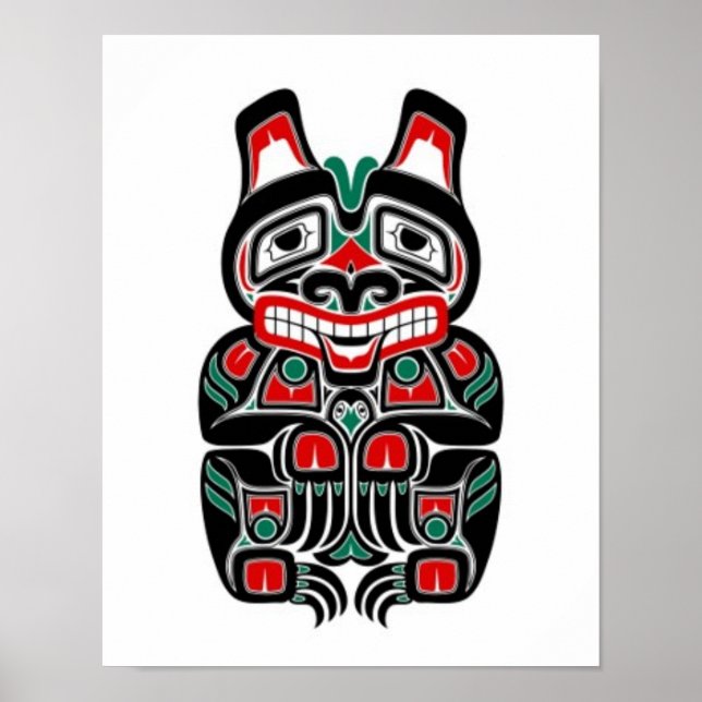 Póster Oso espiritual rojo y verde de Haida (Frente)