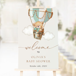 Póster Oso, Globo Aerostático Verde, Bienvenida en el Bab