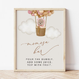 Póster Oso, globos rosados, globo de aire caliente, bar M