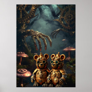 Póster Oso Gominola Mecánico Gótico Bosque Oscuro Steampu