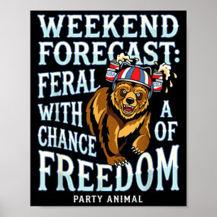 Póster Oso grizzly divertido patriótico verano libertad r