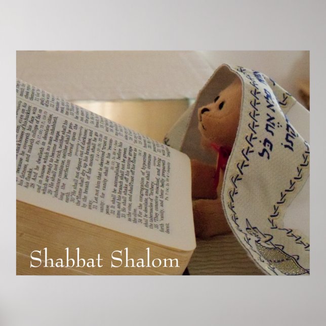 Póster Oso judío de Teddy con tallit Shabbat Shalom (Frente)