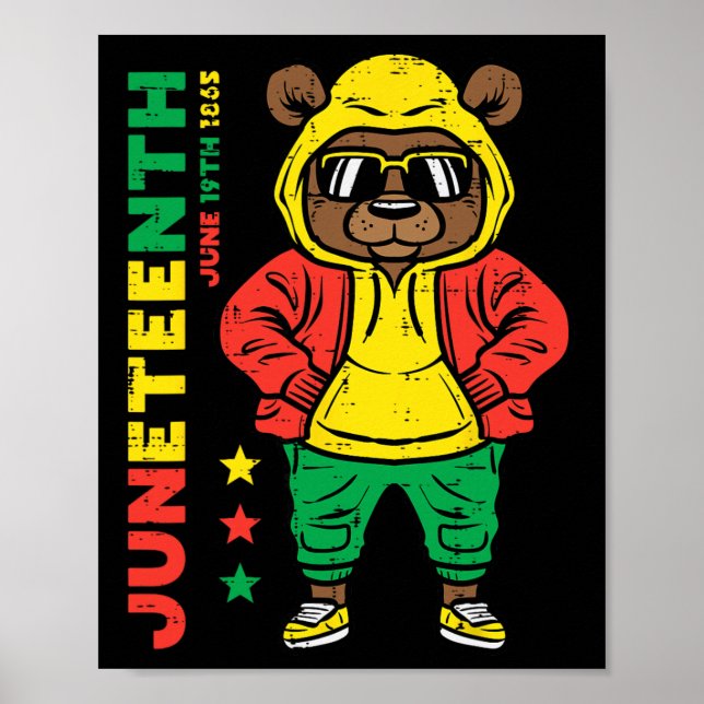 Póster Oso Juneteenth Afroamericano Niñas Niño (Frente)
