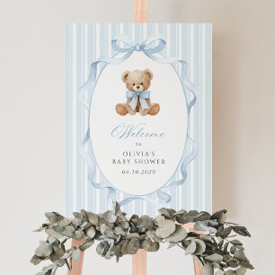 Póster Oso, Lazo Azul, Rayas Azules, Bienvenida en Baby S