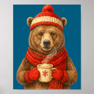 Póster Oso Lindo Con Gorro De Santa Amante Del Café Diver