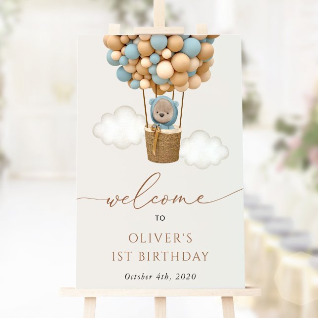 Póster Oso lindo, globos azules, primera bienvenida de cu (Subido por el creador)