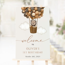 Póster Oso lindo, globos marrones, bienvenida de primer c