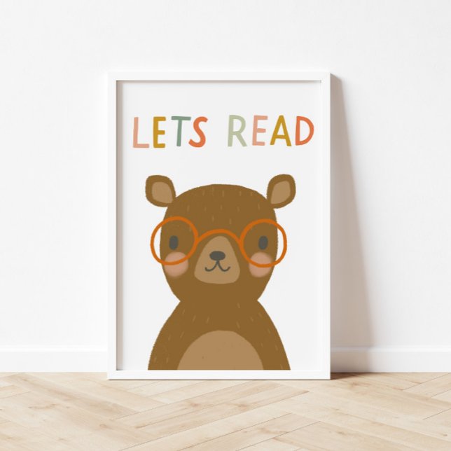 Póster Oso lindo leamos niños (Available in many sizes! This mockup shows the 13x24 inch poster size)