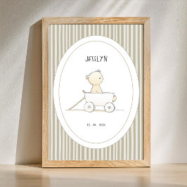 Póster Oso lindo personalizado en cartel de nombre y fech