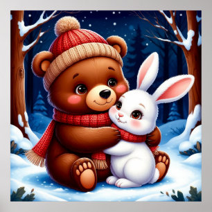 Póster Oso Lindo Sosteniendo Conejo