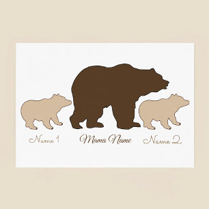 Póster Oso Mamá Personalizado con 2 Nombres de Niños Rega
