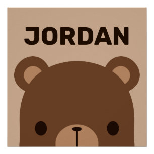Póster Oso marrón lindo con nombre personalizado