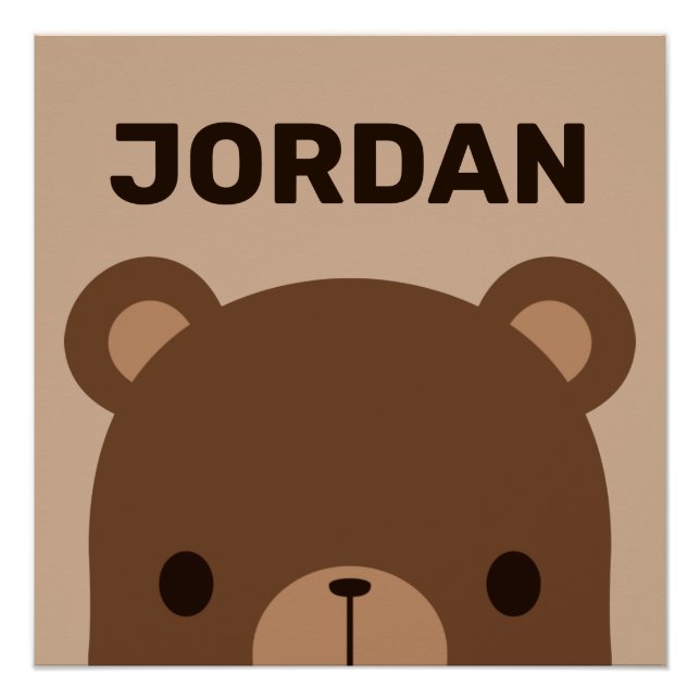 Póster Oso marrón lindo con nombre personalizado (Anverso)