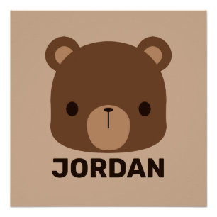 Póster Oso marrón lindo con nombre personalizado