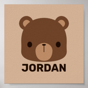Póster Oso Marrón Pequeño y Lindo con Nombre Personalizad