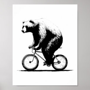 Póster Oso montando bicicleta de montaña en bicicleta de 
