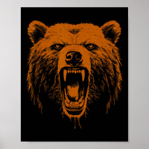 Póster Oso Naranja Enojado Oso Grizzly Senderismo Camping