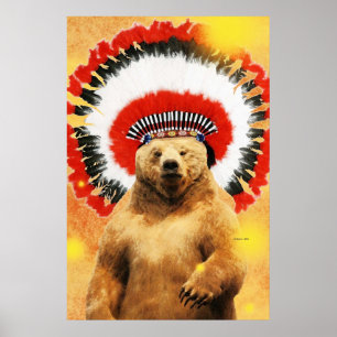 Póster ¡Oso nativo americano indio!
