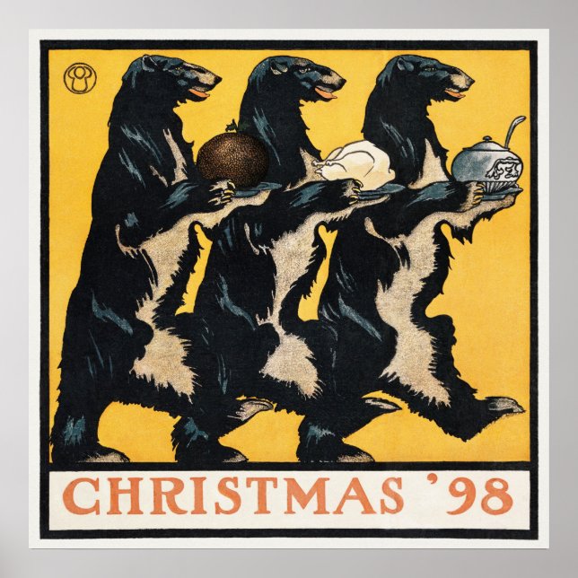 Póster Oso navideño vintage (Frente)