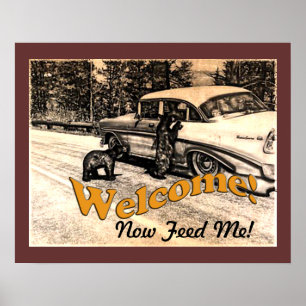 Póster Oso negro de piedra amarilla y turista