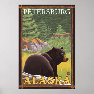Póster Oso negro en bosque - Petersburgo, Alaska