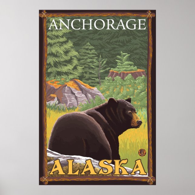 Póster Oso Negro en el bosque - Anchorage, Alaska (Frente)