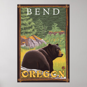 Póster Oso Negro en el bosque - Bend, Oregón