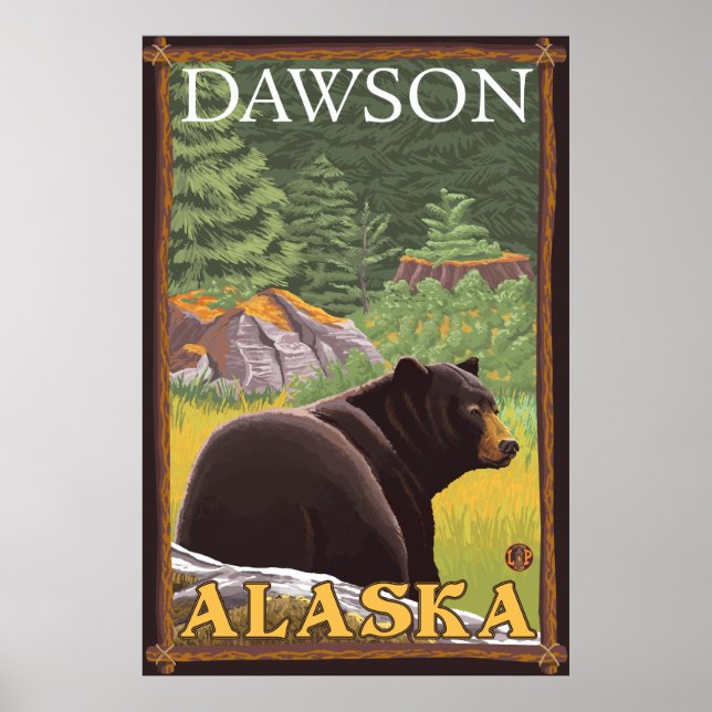 Póster Oso negro en el bosque - Dawson, Alaska (Frente)