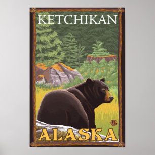 Póster Oso Negro en el bosque - Ketchikan, Alaska