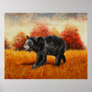 Póster Oso Negro en el bosque otoñal