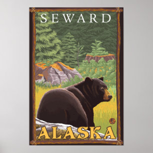 Póster Oso Negro en el bosque - Seward, Alaska