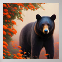 Oso negro en flores Naranjas