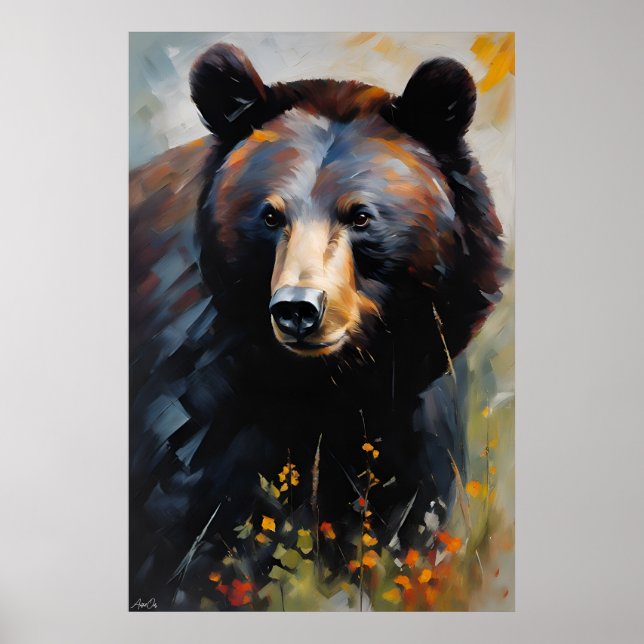 Póster | Oso negro | Estilo de pintura de aceite (Frente)