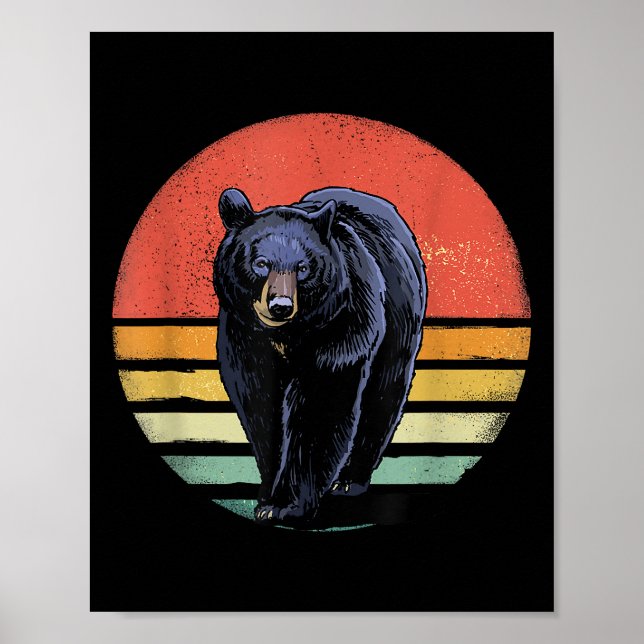 Póster Oso negro retro vintage (Frente)