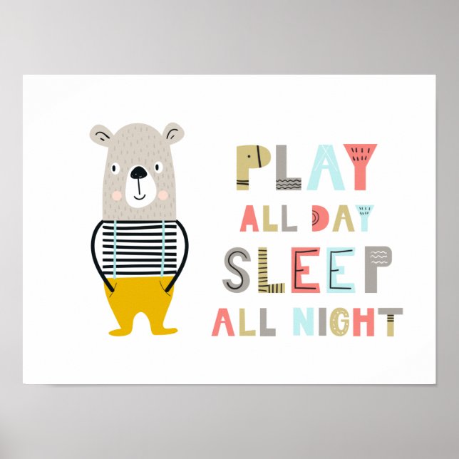 Póster Oso Niño Adorable Juega Todo el Día (Frente)
