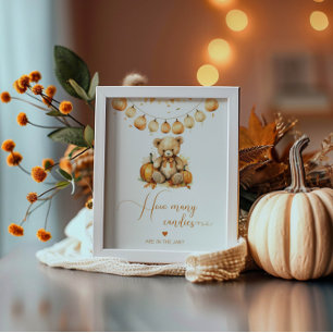 Póster Oso otoño adivina cuántos caramelos de bebé ducha