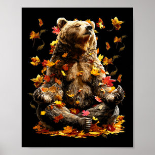 Póster Oso Pacífico Hojas de Otoño Meditando Animal Zen A