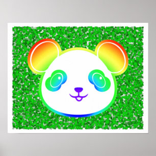 Póster Oso Panda de Arcoíris Lindo sobre Fondo de Follaje