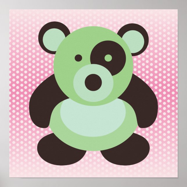 Póster Oso Panda de bebé verde y rosa de menta (Frente)