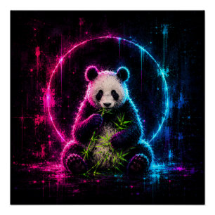 Póster Oso panda de neón