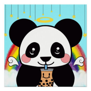Póster Oso Panda Kawaii Boba