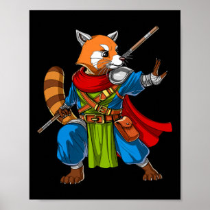 Póster Oso Panda Rojo Ninja Samurai Guerrero Funny Kung F