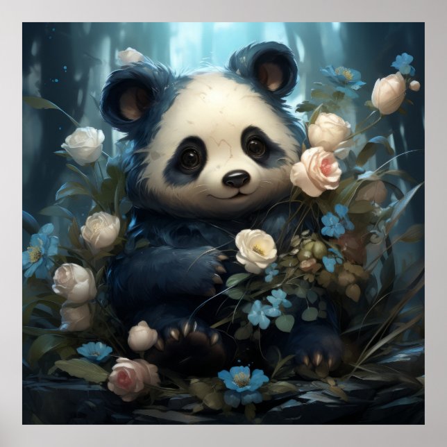 Póster Oso Panda y flores (Frente)