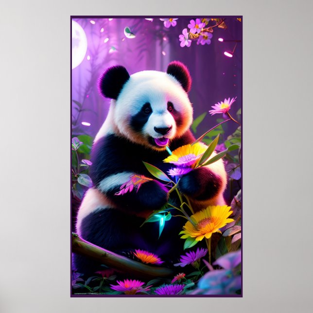Póster Oso Panda y flores (Frente)