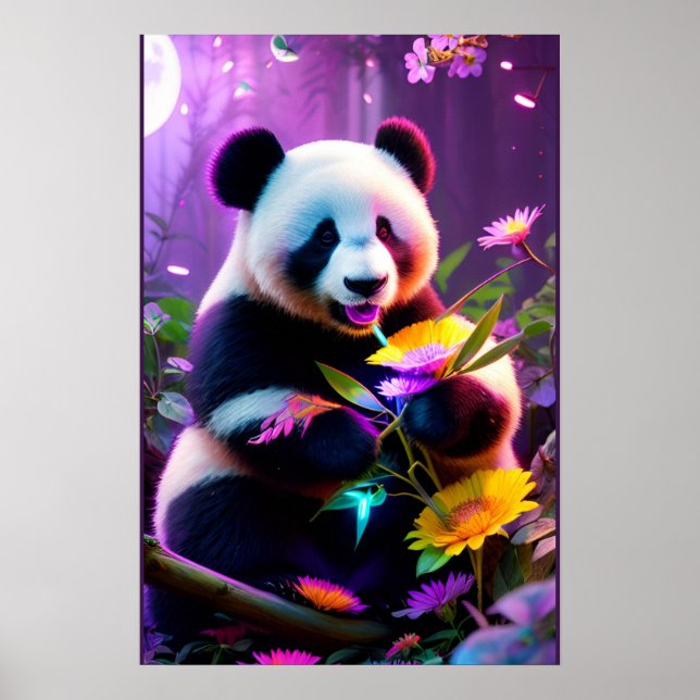 Póster Oso Panda y Flores (Frente)