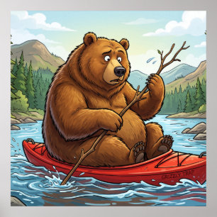 Póster Oso Pardo Divertido en Cayo de Dibujos Animados